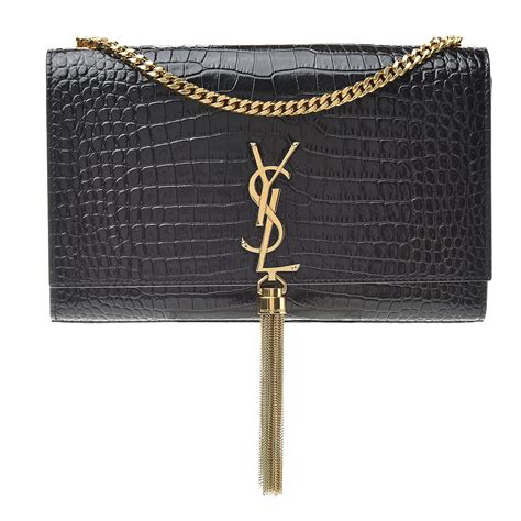 ysl kate tassel shw medium croc efect|SAINT LAURENT Calfskin Crocodile Embossed Medium Classic .